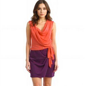 Suzi Chin Mini Dress Women's Size 2 Orange Purple Colorblock Sleeveless Crepe